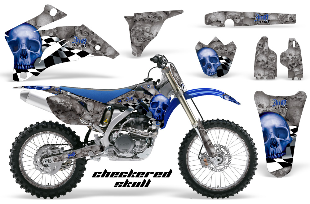 Yamaha YZ 250F 450F 02-09 Graphics Kit Checkered Skull Blue NPs